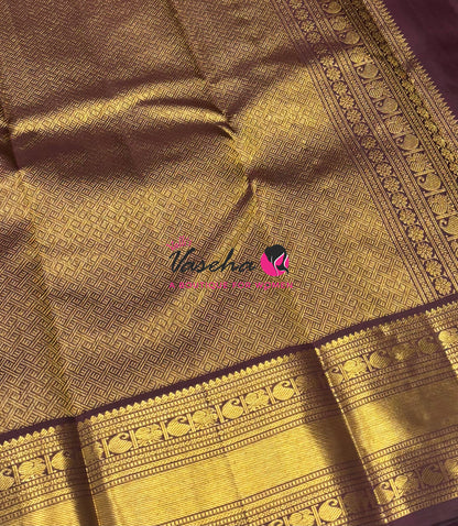 Pure Kanchipuram Silk Saree - Vairavoosi Design  - Orange With Wine Brown - VVPS059