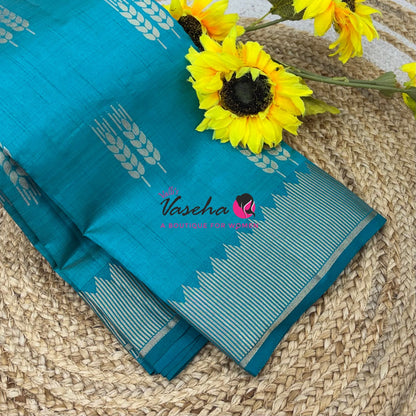 Semi Tussar Silk Saree | Blue  Shade |VVSTS051