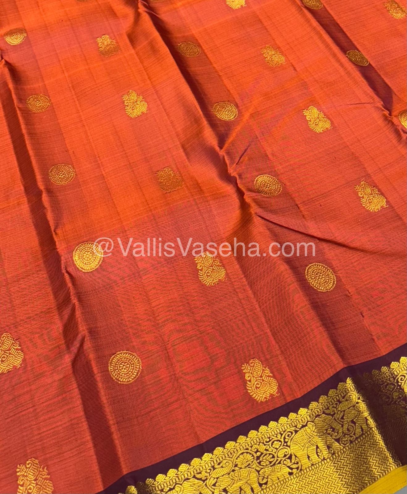 Pure Kanchipuram Silk Saree - Rust Gold & Brownish Wine Combo - VVPS015