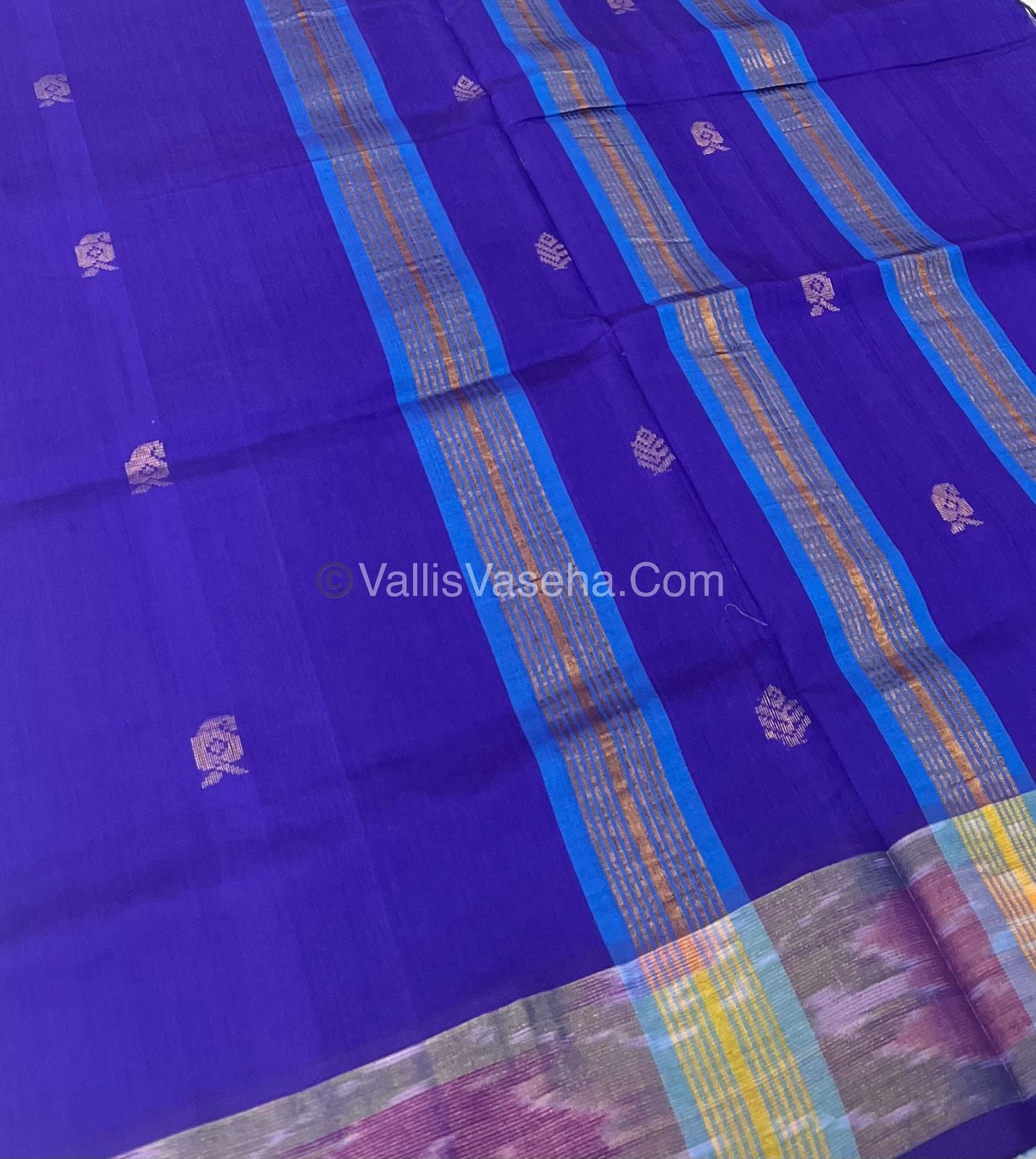 Semi Silk Cotton Saree - Blue & Blue Combo - VVSSC001