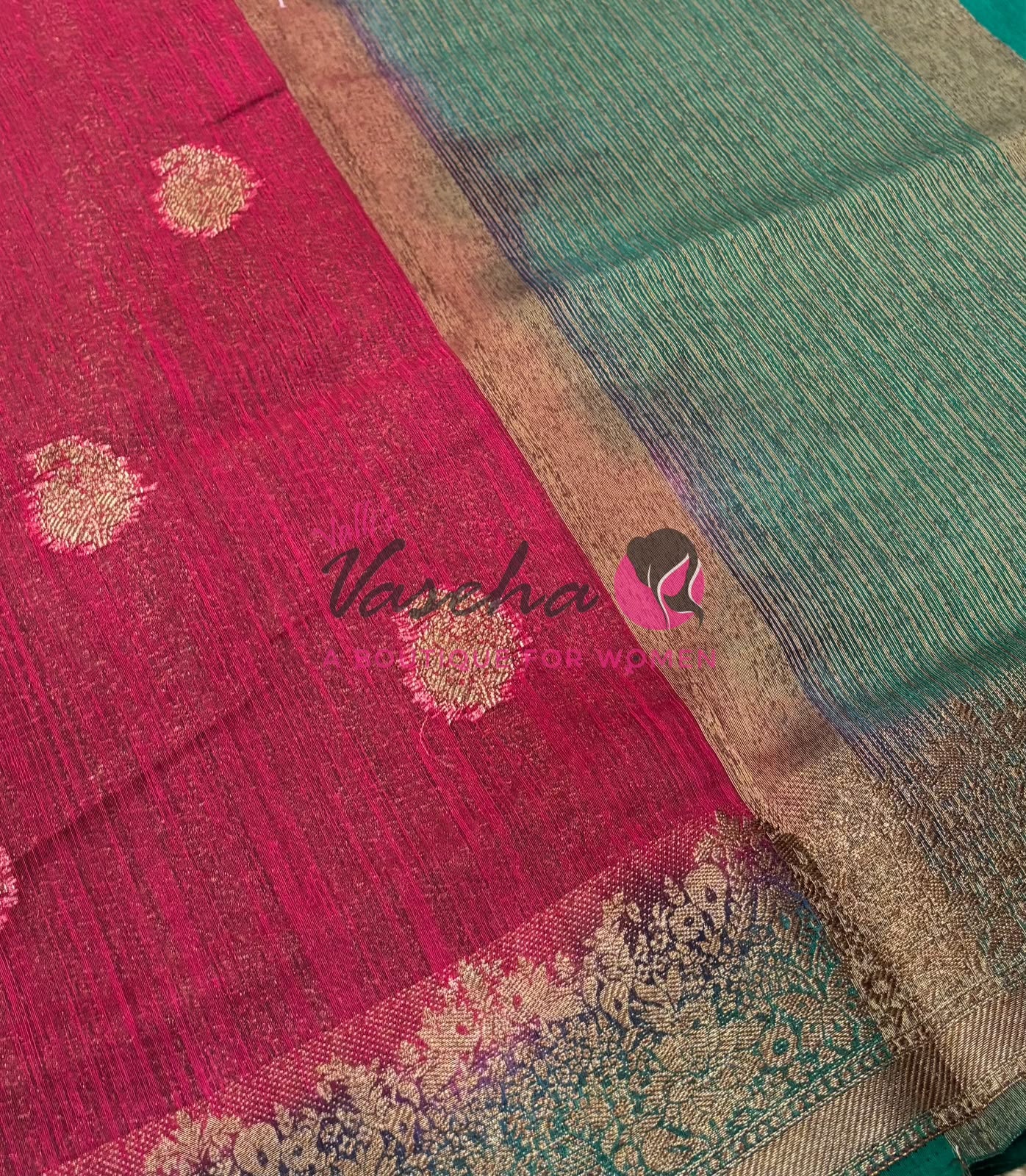 Bamboo Silk Saree- Pink with Green Shade - VVBSS014