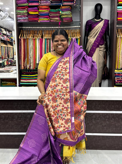 Semi Matka Tussar Silk Saree - Bandhini pattern - Purple Shade - VVSMT001