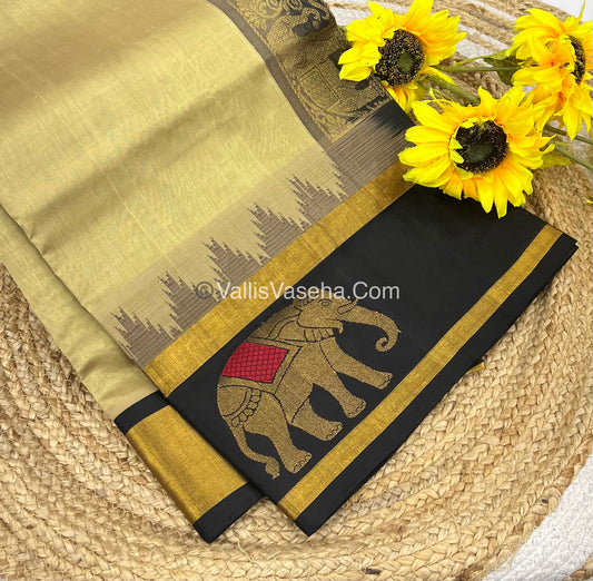 Pure Korvai Silk Cotton Saree - Border Elephant butta Design - VVKSC018