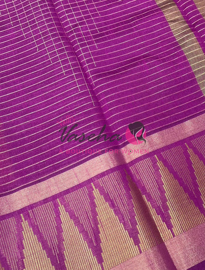 Semi Raw Silk - Lakshadeepam Design - Rust Orange With Purplish Pink Shade - VVRS008