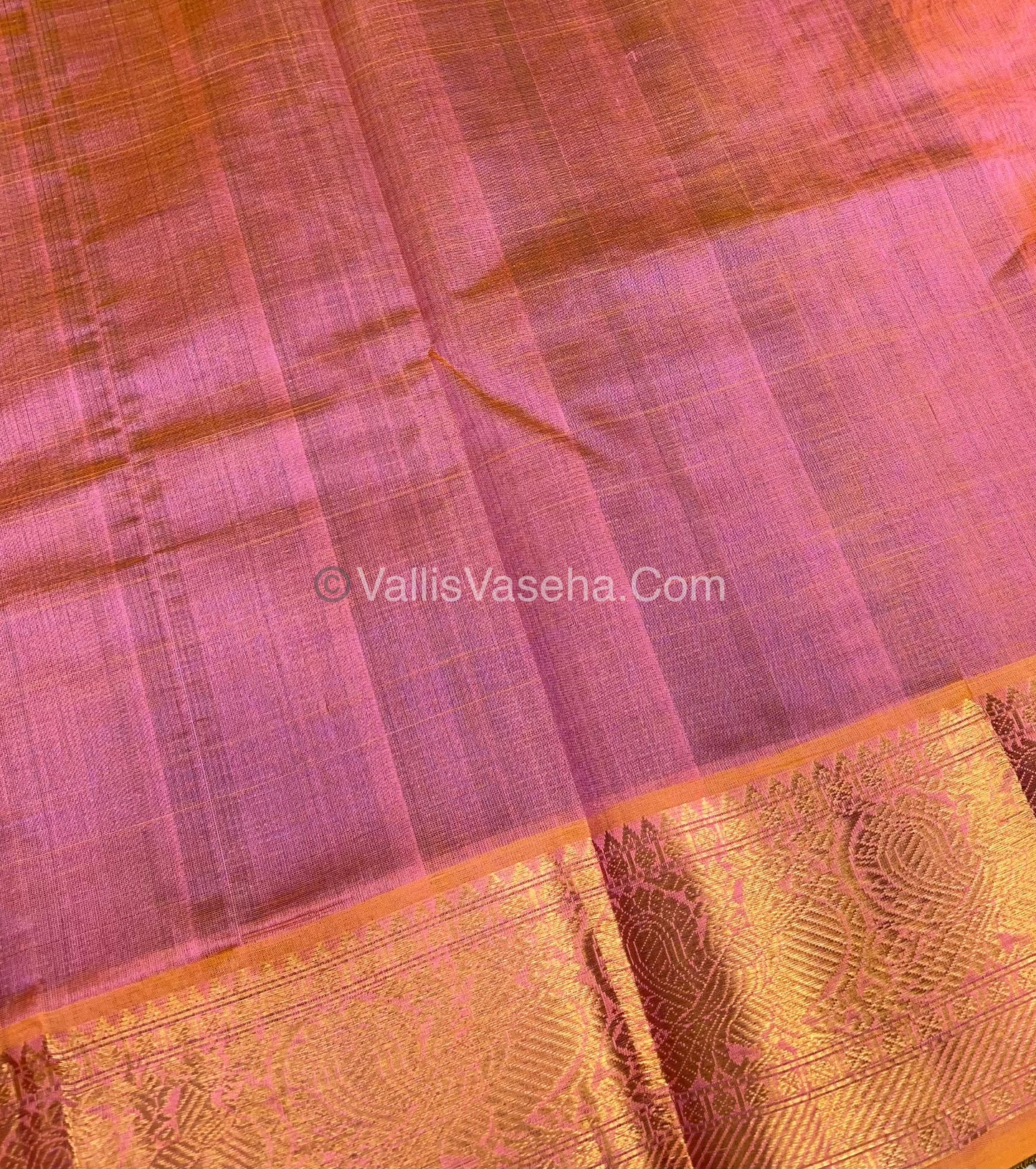 Pure Silk Cotton Saree - Vairavoosi checks - Mayil & Chakkaram - Blue With Peach - VVMCV001