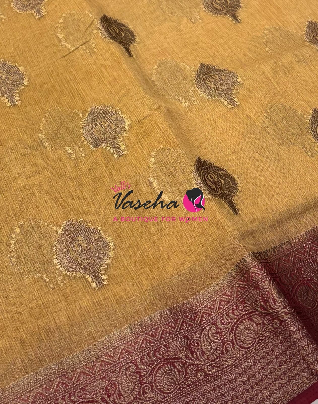 Bamboo Silk Saree - Cream With Maroon  - VVBSS019