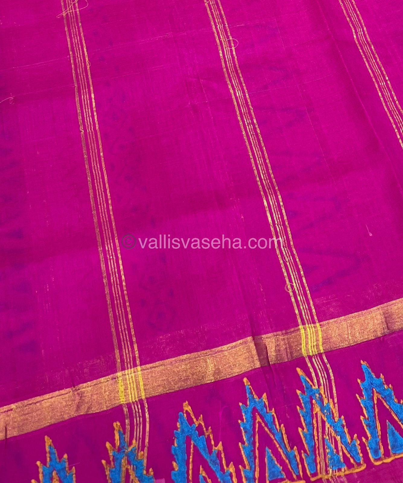 Pure Printed Silk Cotton Sarees - Blue With Pink - VVPSC003
