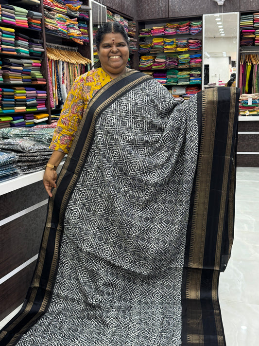 Casual Wear Saree - Fancy Mixed Cotton - Black Shade - VVFMC002