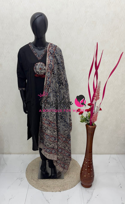 Ready Made - Pure Kalamkari Cotton - Salwar, Kameez & Duppatta(3pc)- Cotton - VVRKC001