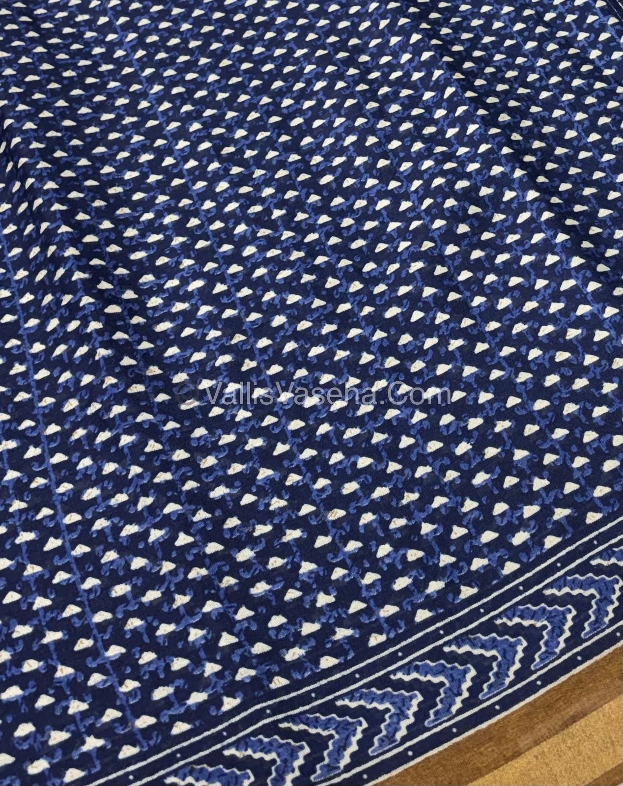 Semi Maheshwari Mixed Cotton Saree - Linen Feel - Indigo Blue & Mustard Yellow - VVMSC003