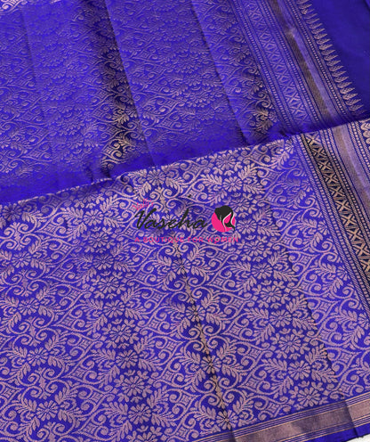 Pure Soft Silk Saree  - Treble Zari Weaving Butta - Blue Shade - VVPSS125