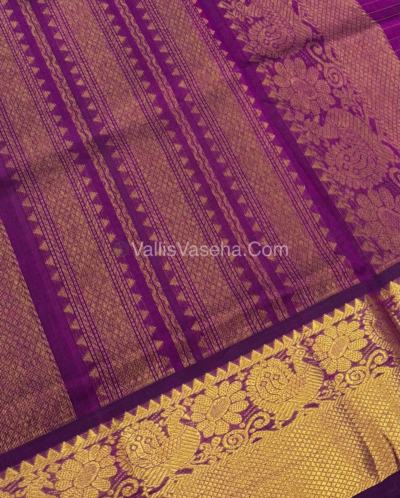 Pure Korvai Silk Cotton - Checks Pattern - Purple  Shade  - VVKSC031