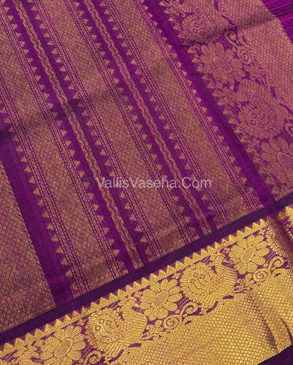 Pure Korvai Silk Cotton - Checks Pattern - Purple  Shade  - VVKSC031