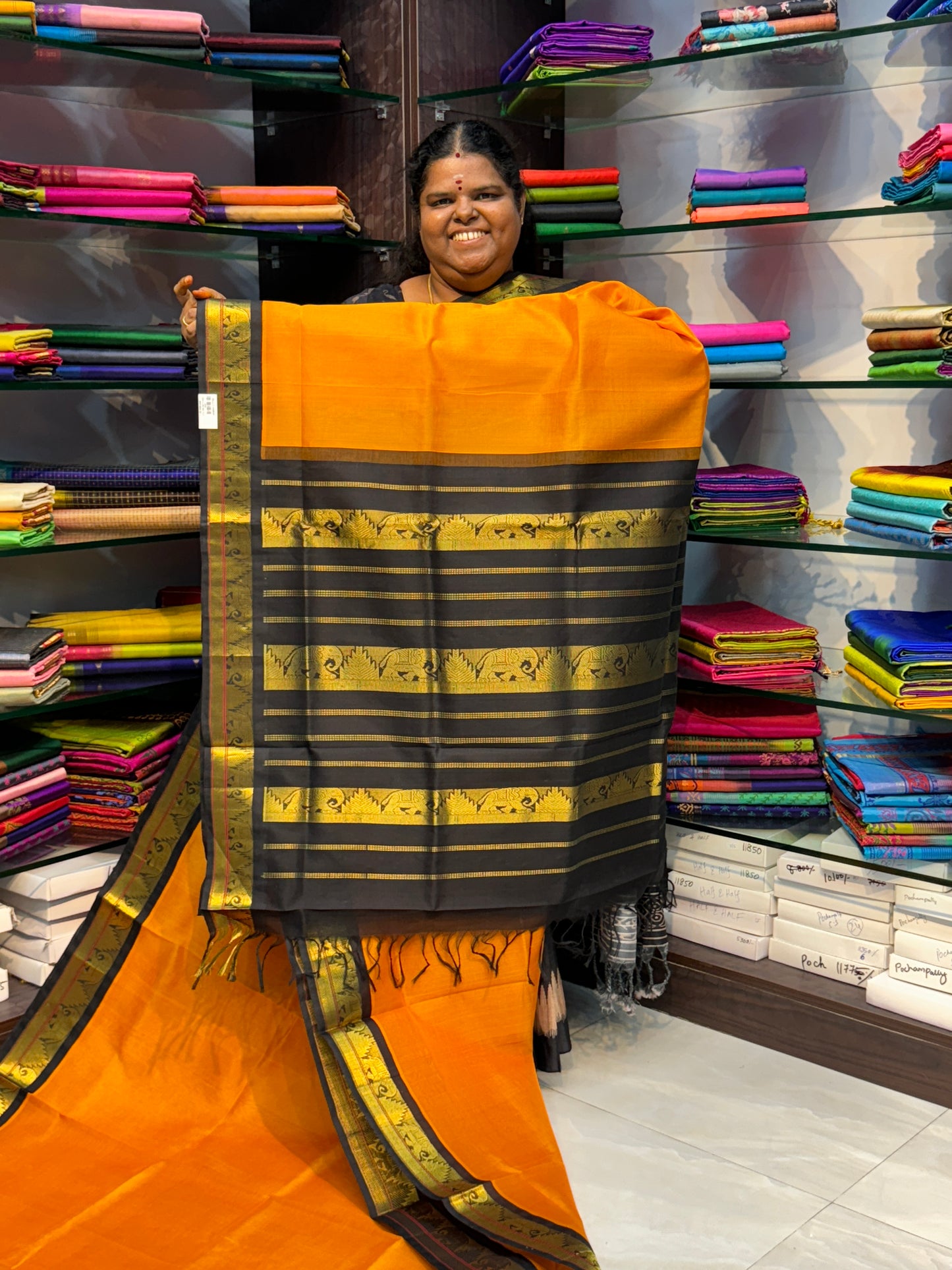 Pure Korvai Silk Cotton - Yellow with Black Combo - VVKSC007