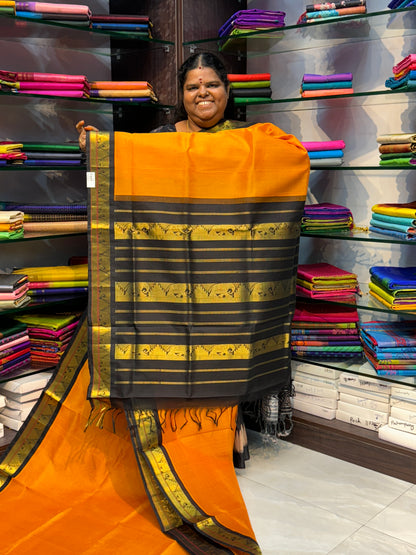 Pure Korvai Silk Cotton - Yellow with Black Combo - VVKSC007