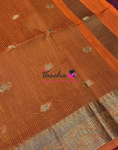 Semi Jute Silk Saree - Orange With Red Shade- VVSJS002