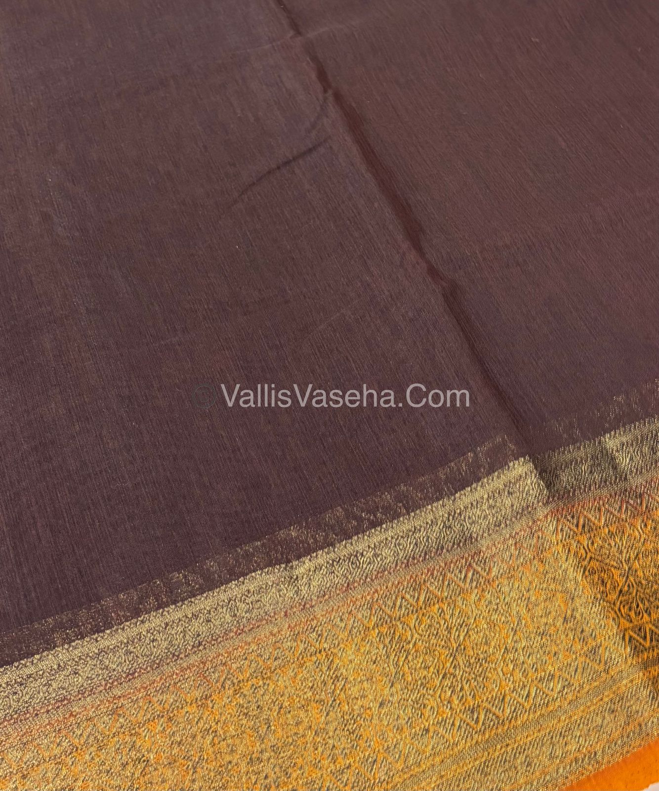 Bamboo Silk Saree - Brown With Mustard Yellow Shade - VVBSS006
