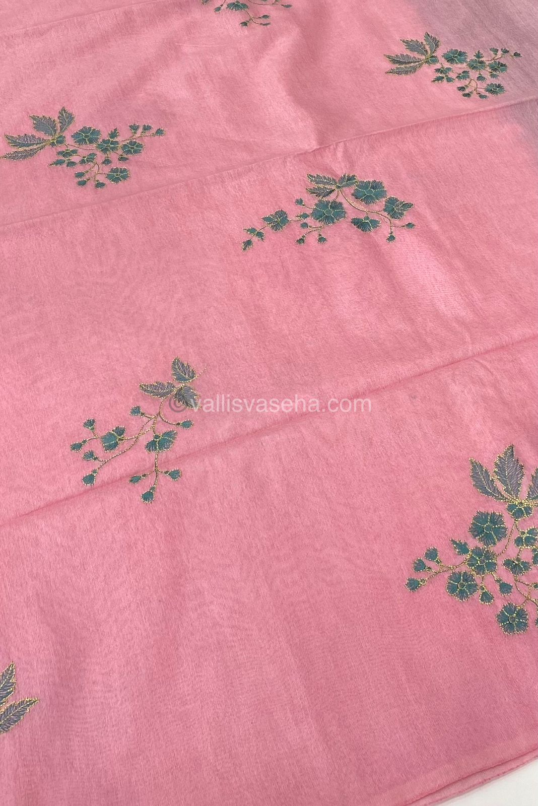 Bhagalpuri Silk - Embroidered - Light  Pink & Green - VVBS001