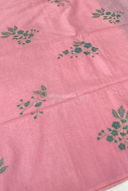 Bhagalpuri Silk - Embroidered - Light  Pink & Green - VVBS001