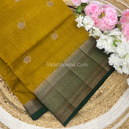 Bamboo Silk Saree  - Venthayam Yellowish Green with Green Shade - VVBSS001