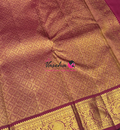 Pure Vintage Korvai Kanchipuram Silk Saree - Ivory/Cream & Maroon Combo - VVPS034