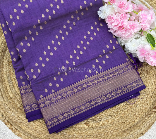 Semi Tussar Silk - Grand Pallu  - ￼Purple Shade - VVSTS017