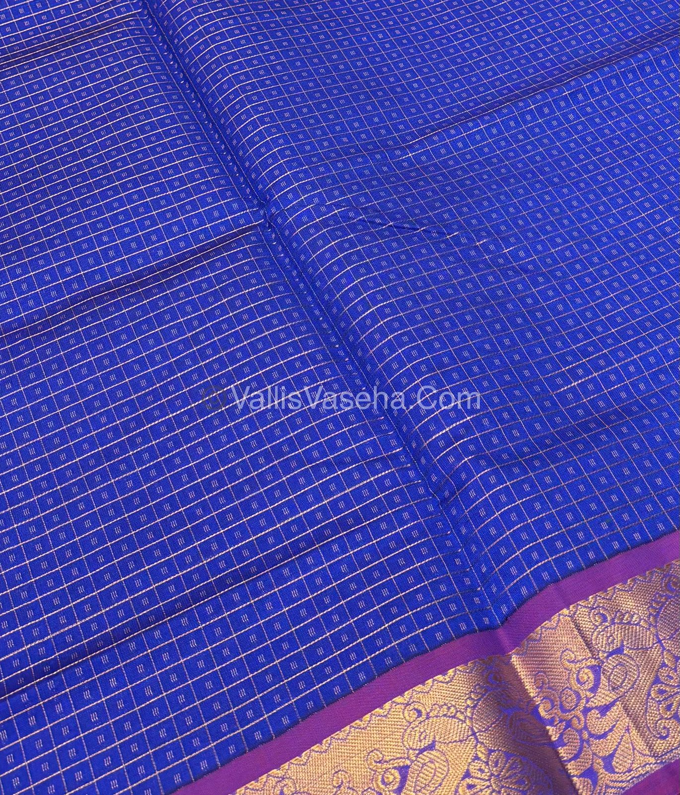 Semi Silk Cotton Saree - Blue With Red Shade - VVSSC006
