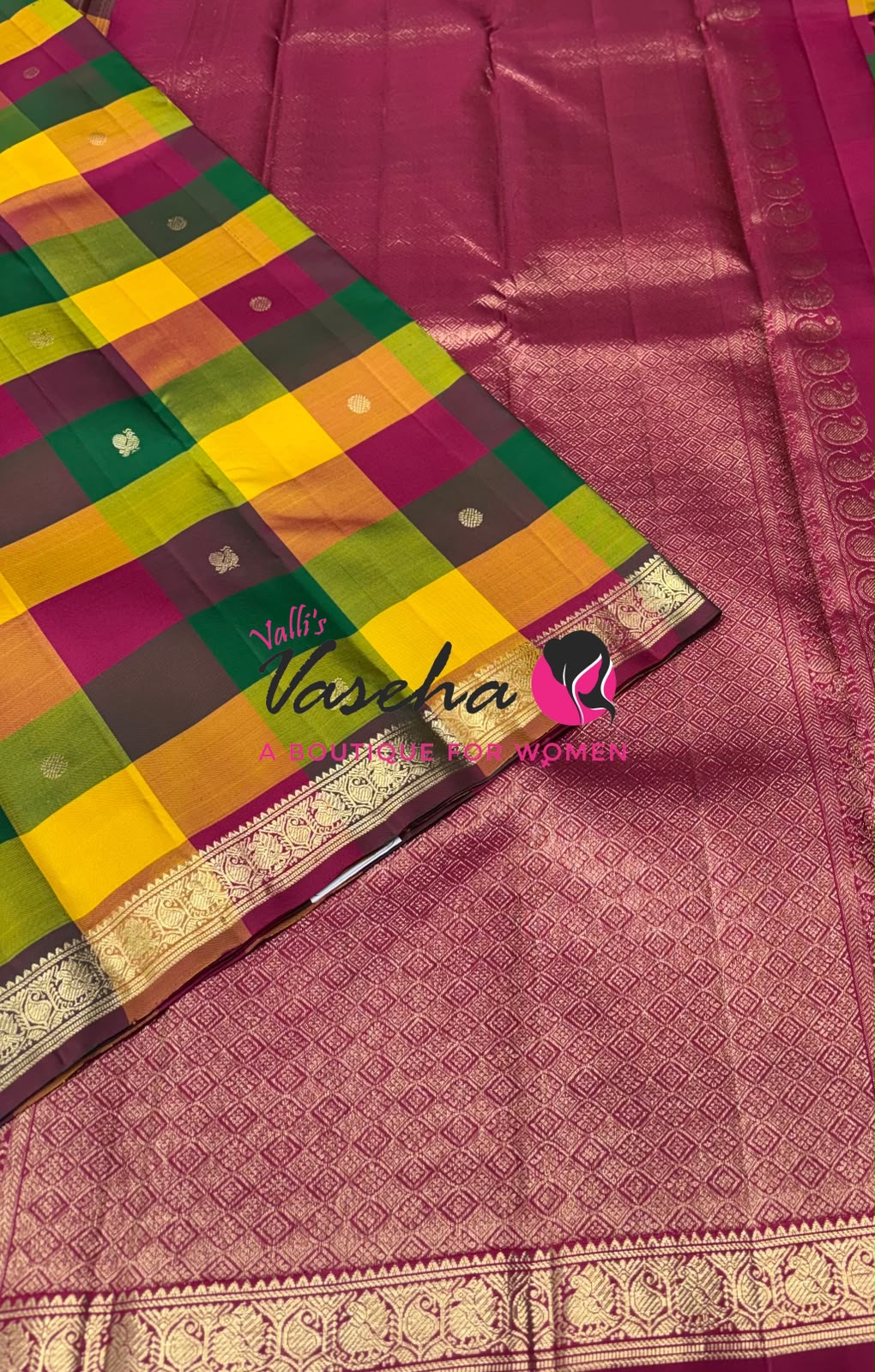 Pure Kanchipuram Silk Saree | Pazhum Pazhamum Checks |VVPS017