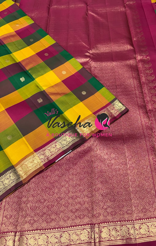 Pure Kanchipuram Silk Saree | Pazhum Pazhamum Checks |VVPS017