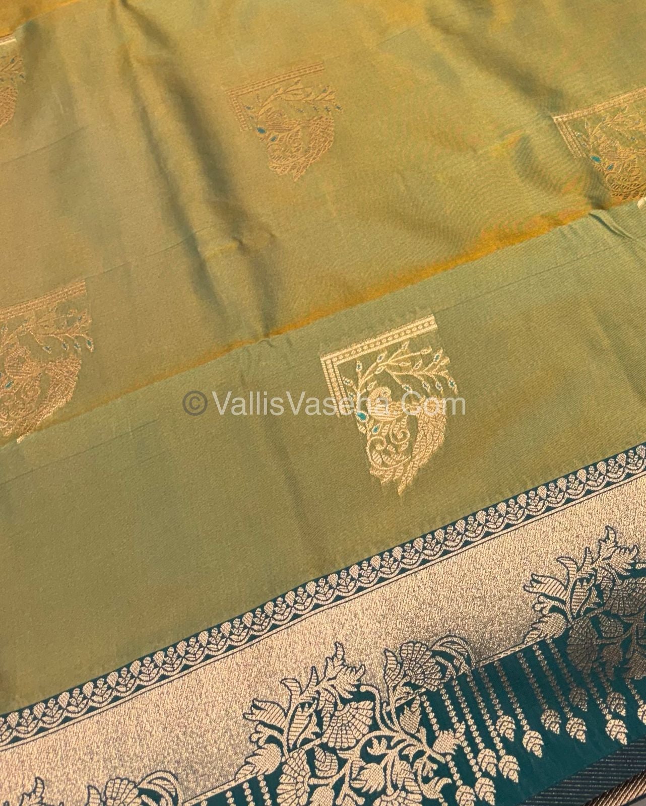 Semi Soft Silk -Olive Green With  Green Shade -VVSSS030 - 2