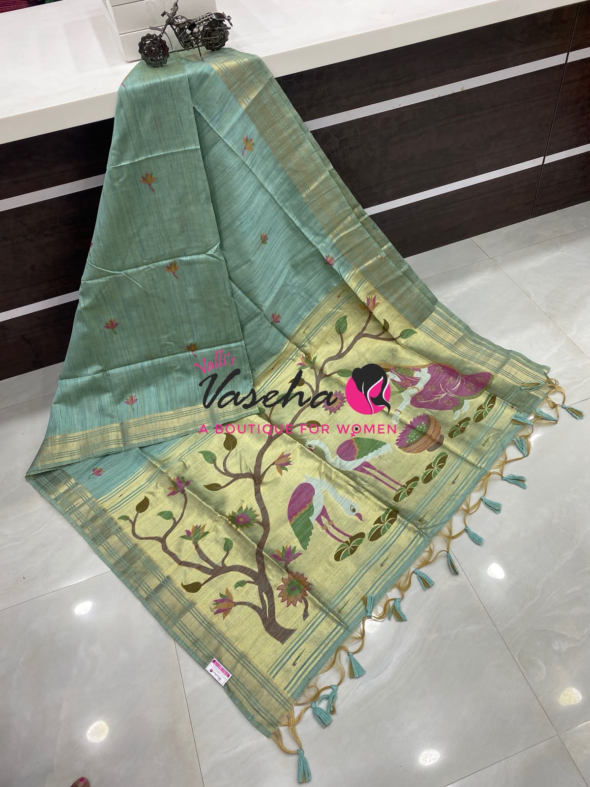 Muga Tissue Linen Saree - Blue  Shade - VVMLT002