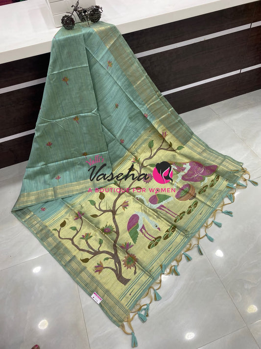 Muga Tissue Linen Saree - Blue  Shade - VVMLT002
