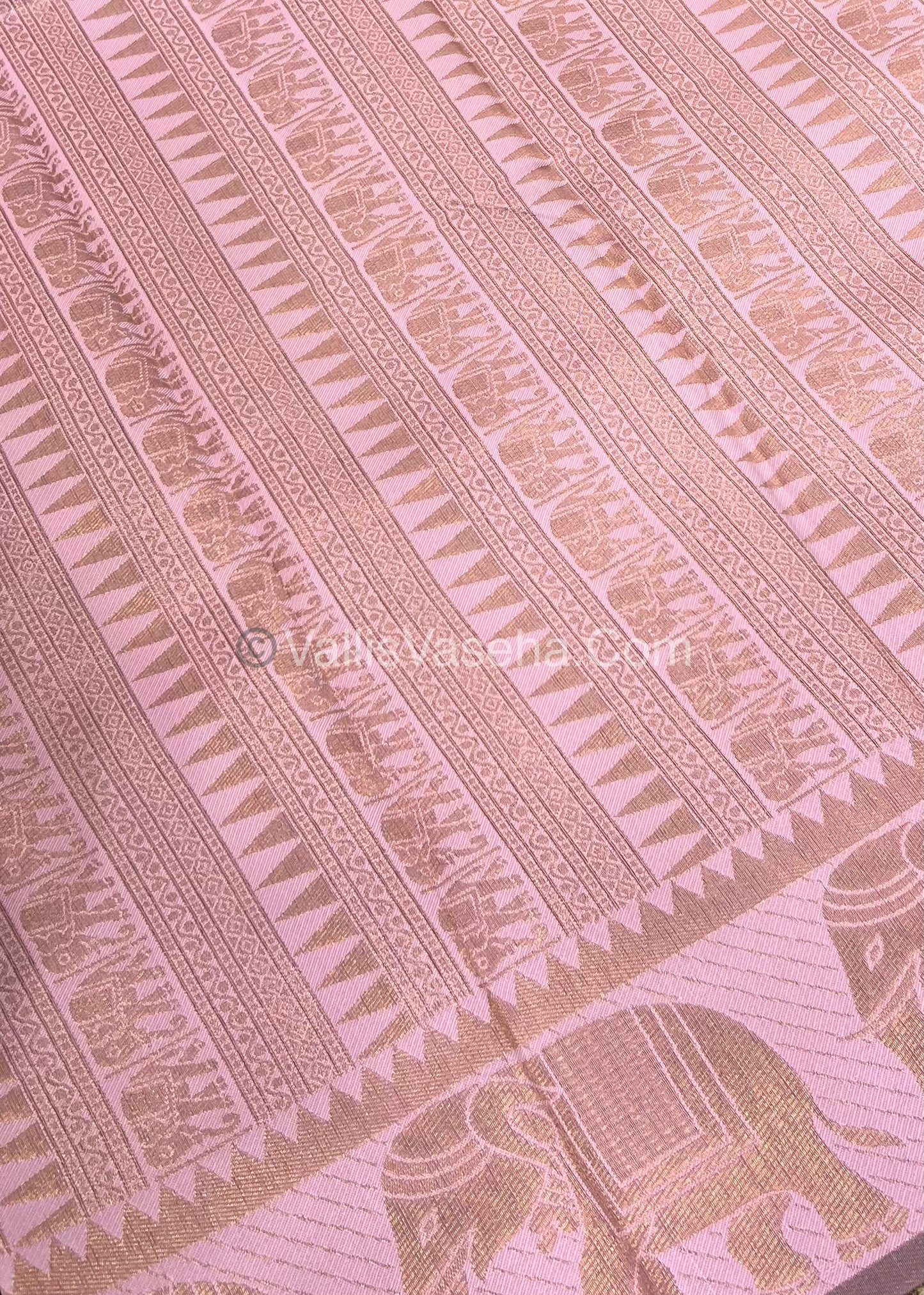Semi Silk Saree - Kanchi Silk Style - Elephant Border - Purple with Light Pink  - VVSSS005