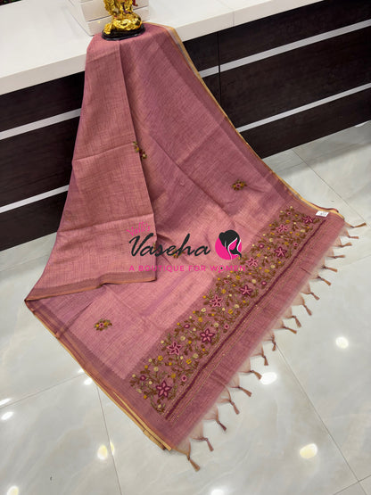 French Knot - Linen Tissue Saree  - Heavy Work Blouse - VVLFN020