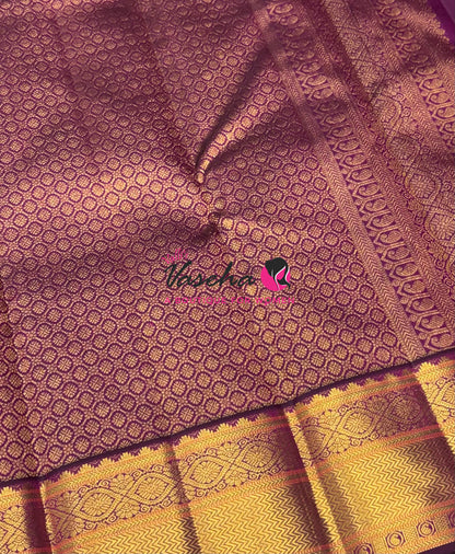 Pure Vintage Korvai Kanchipuram Silk Saree - Yellow With Purplish Pink - VVPS046