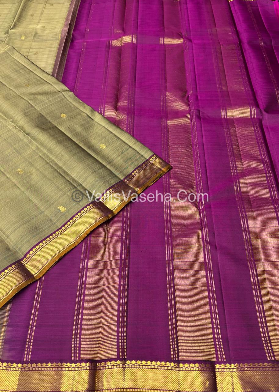 Pure Kanchipuram Silk Saree - Grey with Purple - VVPS031