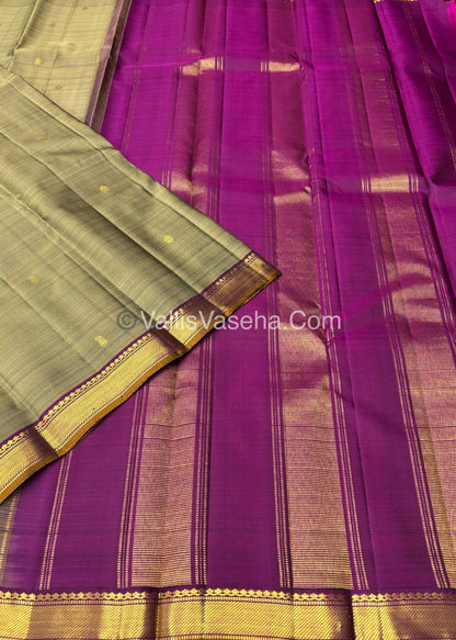 Pure Kanchipuram Silk Saree - Grey with Purple - VVPS031