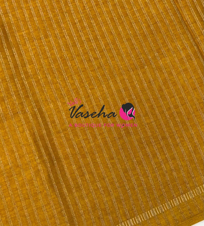 Semi Matka Tussar Silk Saree | Double Blouse | Yellow Shade |VVSTS052