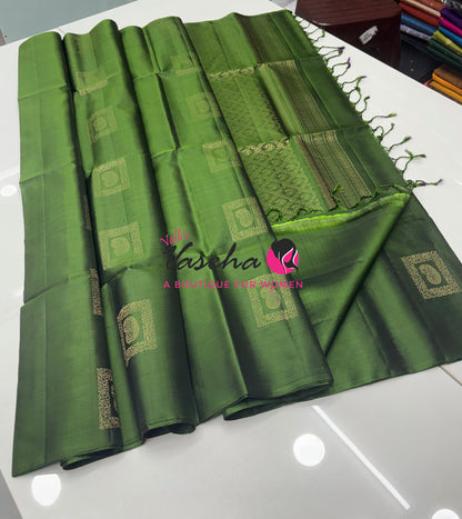 Pure Soft Silk Saree  - Border Less  - Mehandhi Green Shade - VVPSS100