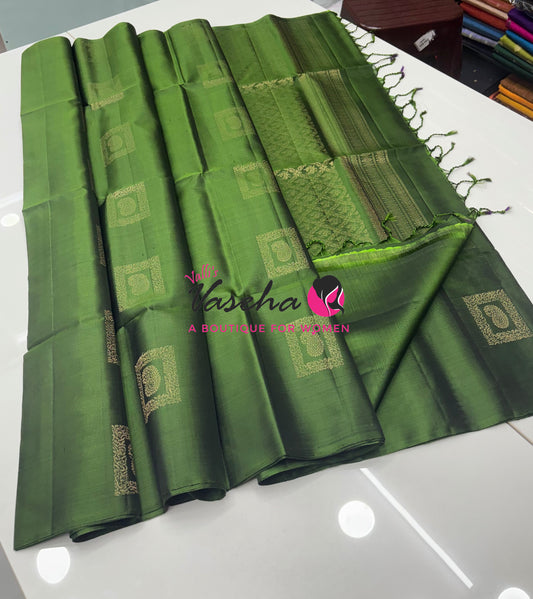 Pure Soft Silk Saree  - Border Less  - Mehandhi Green Shade - VVPSS100