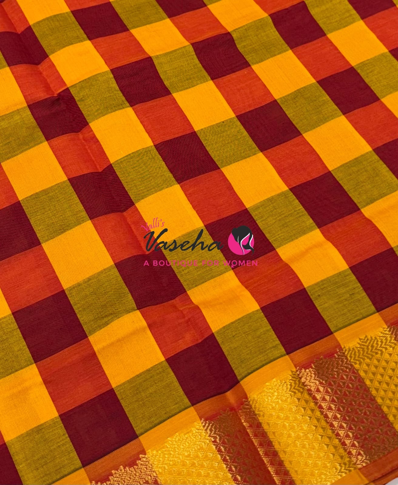 Semi Silk Cotton Saree |  Pazhum Pazhamum Checks Design |VVSSC011
