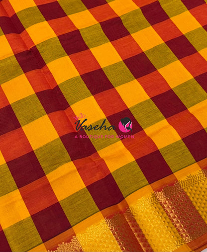 Semi Silk Cotton Saree |  Pazhum Pazhamum Checks Design |VVSSC011