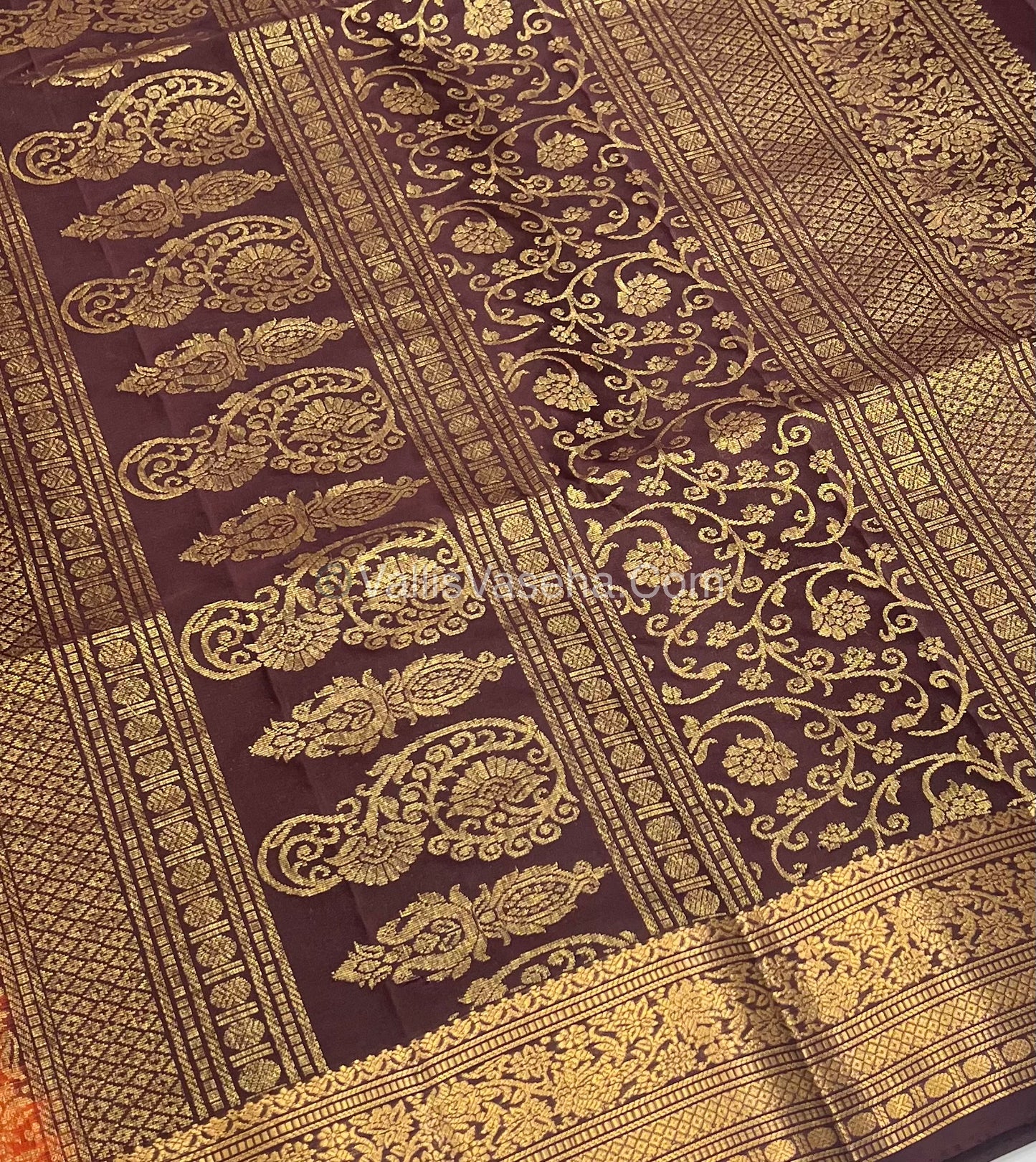 Pure Soft Silk Saree - Kanchi Border - Rust Orange & Wine Brown Combo - VVPSS046