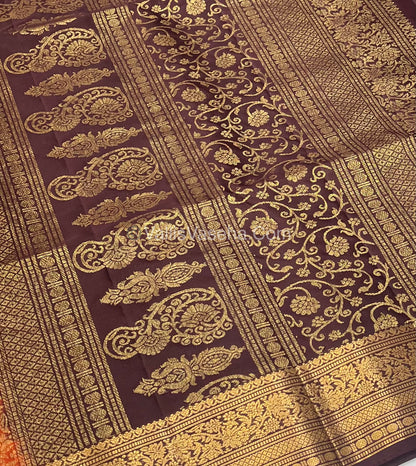 Pure Soft Silk Saree - Kanchi Border - Rust Orange & Wine Brown Combo - VVPSS046