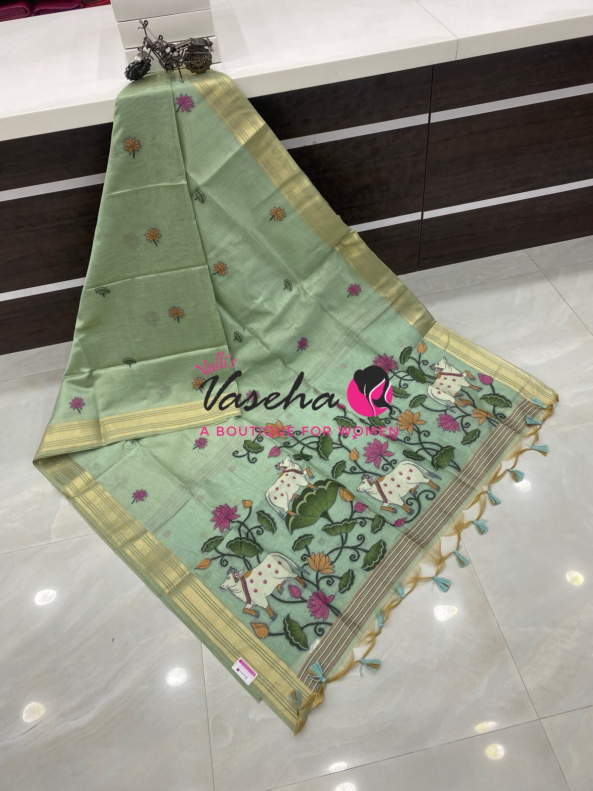 Muga Tissue Linen Saree - Blue Shade - VVMLT003