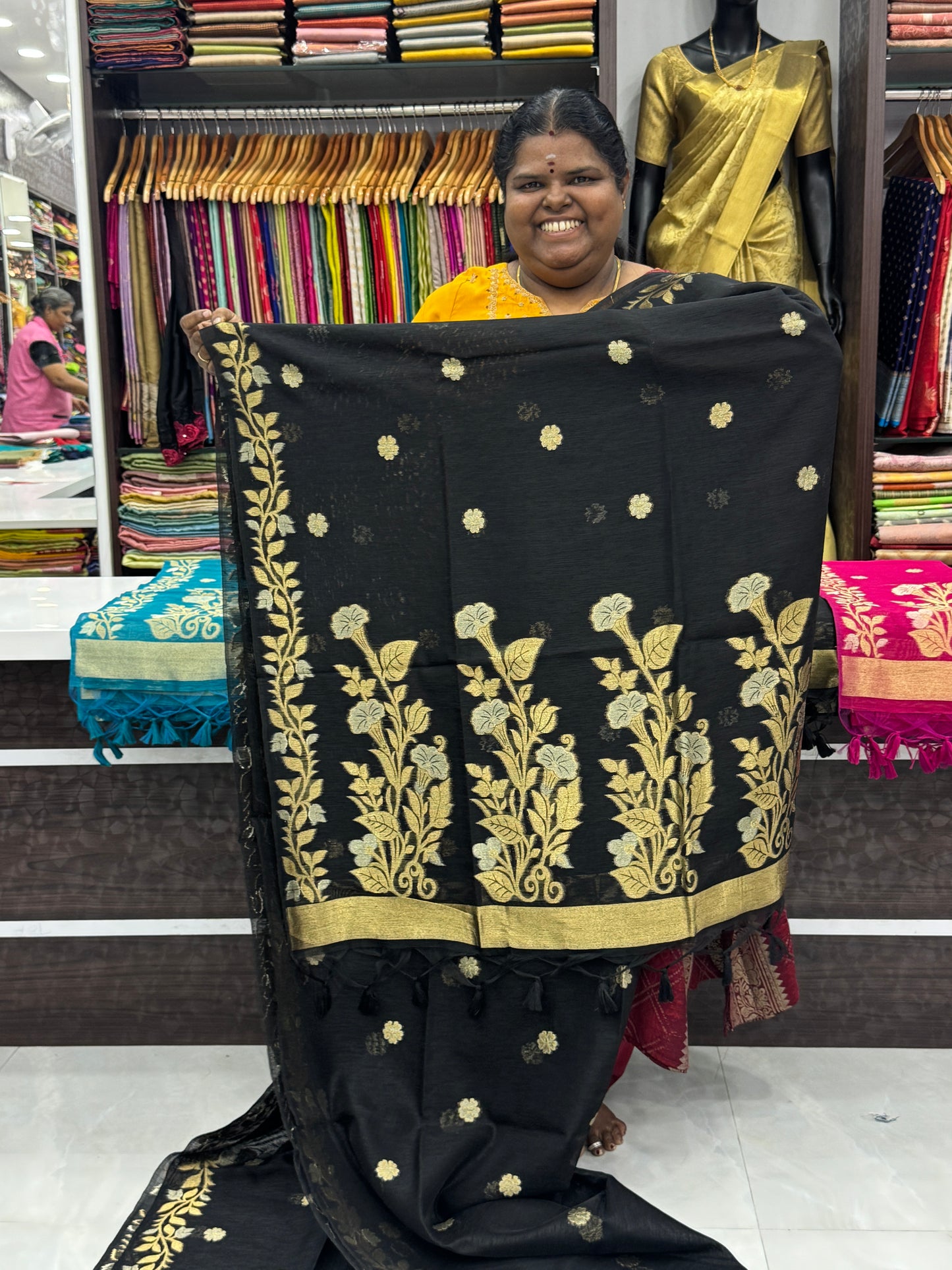 Linen Mixed Jute Silk Saree - Black Shade - VVLMJ001