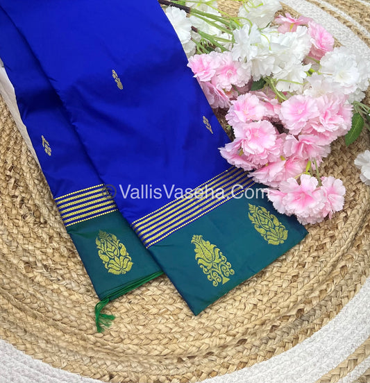 Semi silk saree - Kanchi pattu style - Blue with Green - VVSSS004