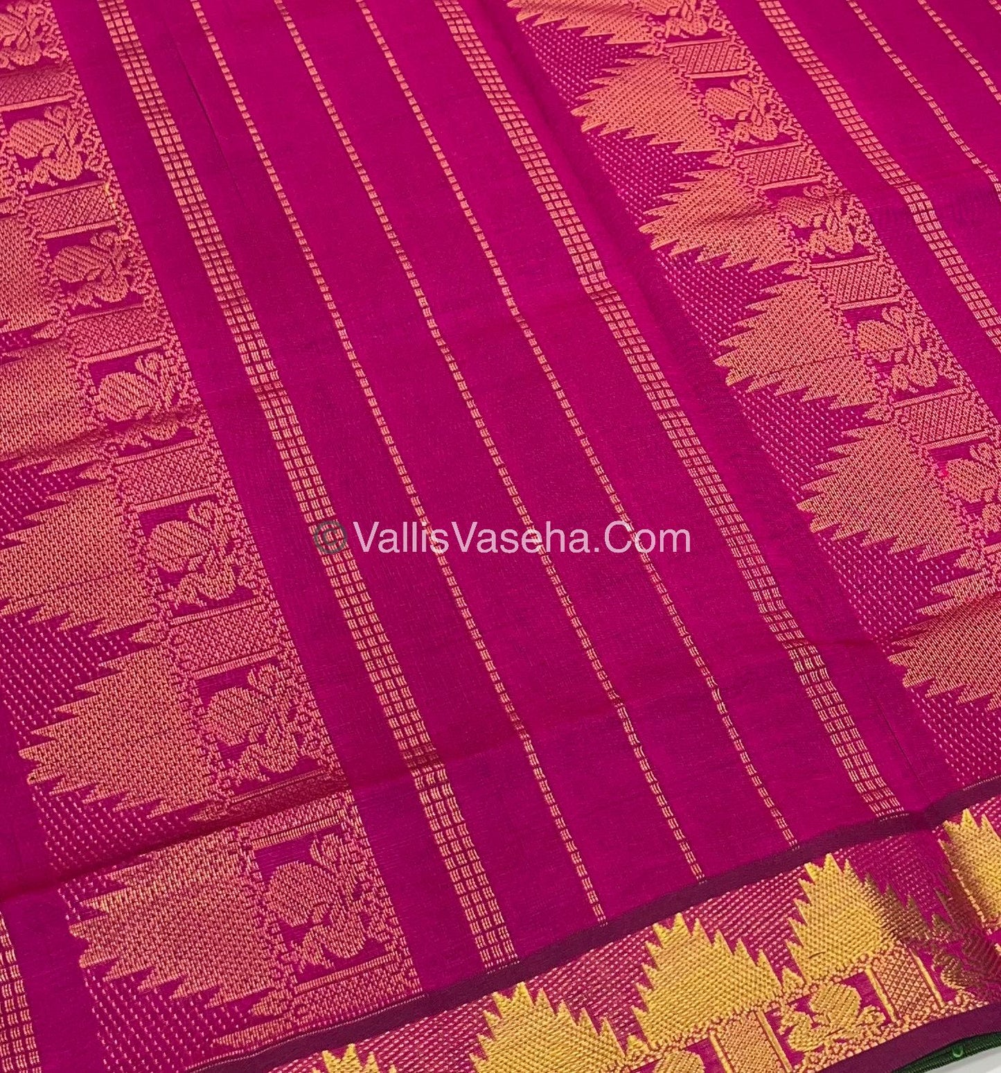 Semi Silk Cotton Saree - Green With Pink Shade - VVSSC005