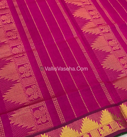 Semi Silk Cotton Saree - Green With Pink Shade - VVSSC005