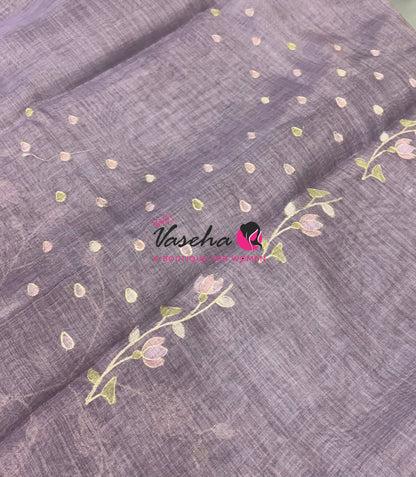 Linen Tissue Saree - Lavender Shade - VVLTS003